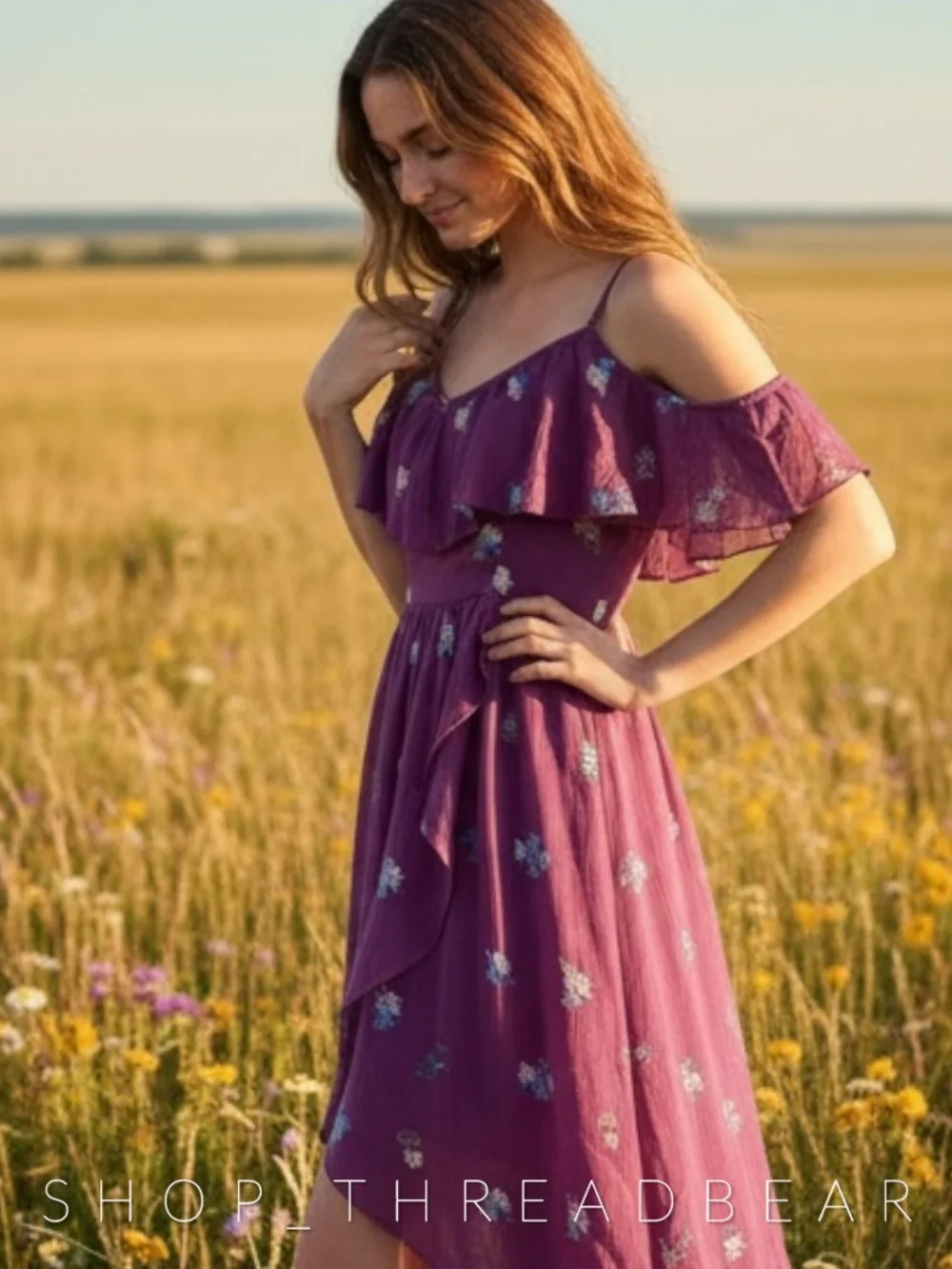 EUC [A&F] BOHO! Purple Floral Chiffon Flutter High Low Ruffle Maxi Dress | XS